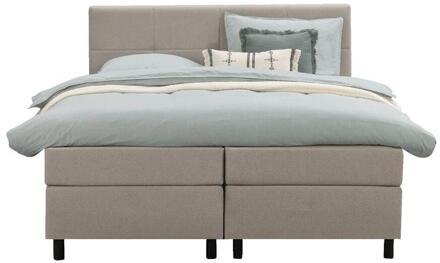 Boxspring Liv Geblokt - 160x200 Cm - Ronde Poot - Stof - Beige
