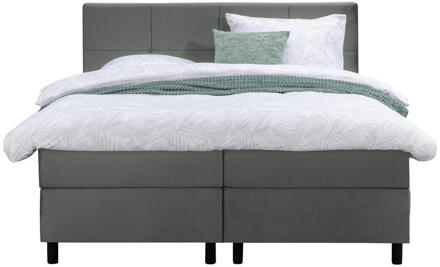 Boxspring Liv Geblokt - 160x200 Cm - Ronde Poot - Stof/Velvet - Grijs