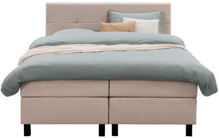 Boxspring Liv Geblokt - 160x200 Cm - Vierkante Poot - Stof - Beige