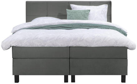 Boxspring Liv Geblokt - 160x200 Cm - Vierkante Poot - Stof/Velvet - Grijs