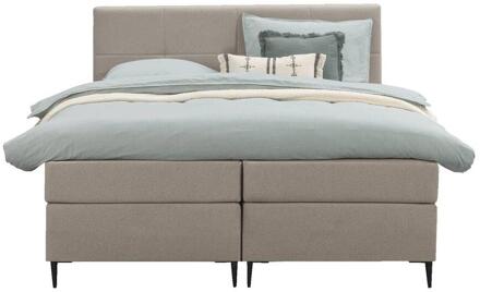 Boxspring Liv Geblokt - 180x200 Cm - Slanke Poot - Stof - Beige