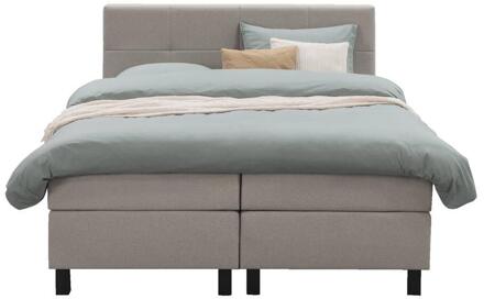 Boxspring Liv Geblokt - 180x200 Cm - Vierkante Poot - Stof - Beige