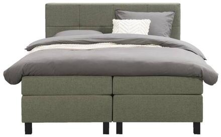 Boxspring Liv Geblokt - 180x200 Cm - Vierkante Poot - Stof - Groen