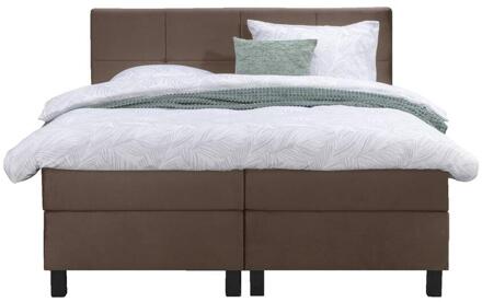 Boxspring Liv Geblokt - 180x200 Cm - Vierkante Poot - Stof/Velvet - Bruin