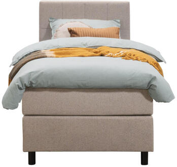 Boxspring Liv Geblokt - 90x200 Cm - Ronde Poot - Stof - Beige