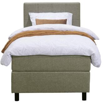 Boxspring Liv Geblokt - 90x200 Cm - Ronde Poot - Stof - Groen