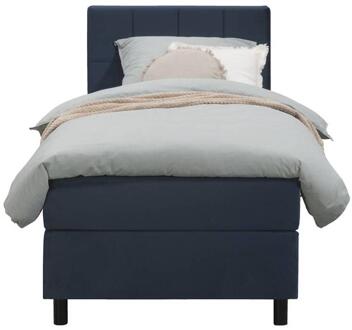 Boxspring Liv Geblokt - 90x200 Cm - Ronde Poot - Stof/Velvet - Blauw