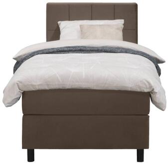 Boxspring Liv Geblokt - 90x200 Cm - Ronde Poot - Stof/Velvet - Bruin