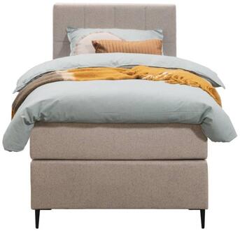 Boxspring Liv Geblokt - 90x200 Cm - Slanke Poot - Stof - Beige