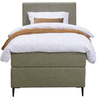 Boxspring Liv Geblokt - 90x200 Cm - Slanke Poot - Stof - Groen