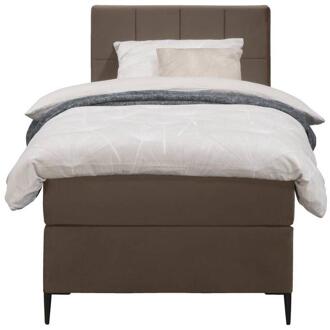 Boxspring Liv Geblokt - 90x200 Cm - Slanke Poot - Stof/Velvet - Bruin