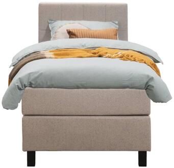 Boxspring Liv Geblokt - 90x200 Cm - Vierkante Poot - Stof - Beige