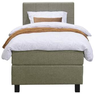 Boxspring Liv Geblokt - 90x200 Cm - Vierkante Poot - Stof - Groen