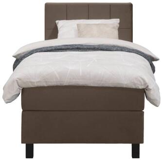 Boxspring Liv Geblokt - 90x200 Cm - Vierkante Poot - Stof/Velvet - Bruin