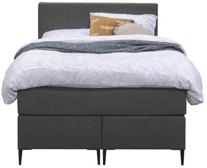 Boxspring Liv Geblokt - Antraciet - 120x200 Cm - Slanke Poot - Stof - Grijs
