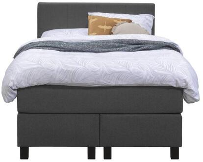 Boxspring Liv Geblokt - Antraciet - 120x200 Cm - Vierkante Poot - Stof - Grijs