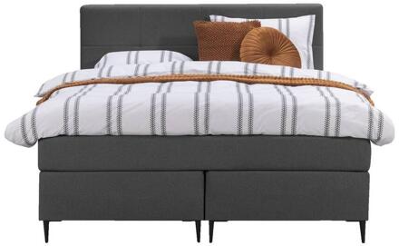 Boxspring Liv Geblokt - Antraciet - 140x200 Cm - Slanke Poot - Stof - Grijs