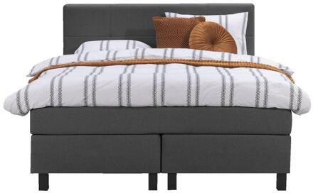 Boxspring Liv Geblokt - Antraciet - 140x200 Cm - Vierkante Poot - Stof - Grijs