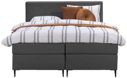 Boxspring Liv Geblokt - Antraciet - 180x200 Cm - Slanke Poot - Stof - Grijs
