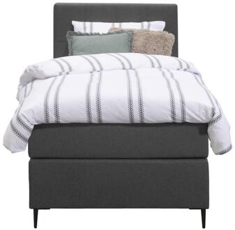 Boxspring Liv Geblokt - Antraciet - 90x200 Cm - Slanke Poot - Stof - Grijs