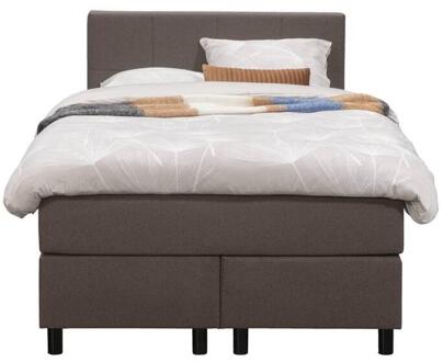 Boxspring Liv Geblokt - Donker - 120x200 Cm - Ronde Poot - Stof - Bruin