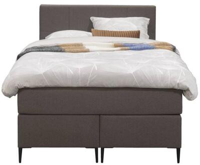 Boxspring Liv Geblokt - Donker - 120x200 Cm - Slanke Poot - Stof - Bruin