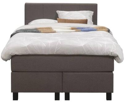 Boxspring Liv Geblokt - Donker - 120x200 Cm - Vierkante Poot - Stof - Bruin
