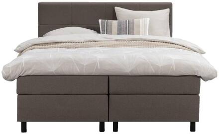 Boxspring Liv Geblokt - Donker - 160x200 Cm - Ronde Poot - Stof - Bruin