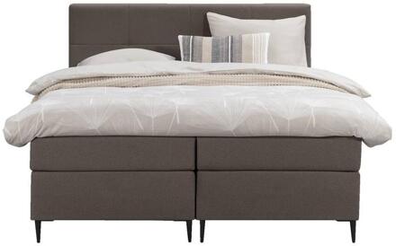 Boxspring Liv Geblokt - Donker - 160x200 Cm - Slanke Poot - Stof - Bruin