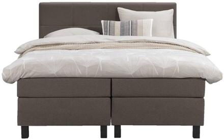 Boxspring Liv Geblokt - Donker - 160x200 Cm - Vierkante Poot - Stof - Bruin