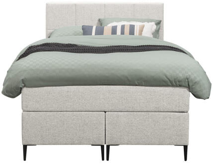 Boxspring Liv Geblokt - Ecru - 120x200 Cm - Slanke Poot - Stof - Crème