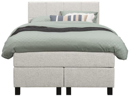 Boxspring Liv Geblokt - Ecru - 120x200 Cm - Vierkante Poot - Stof - Crème