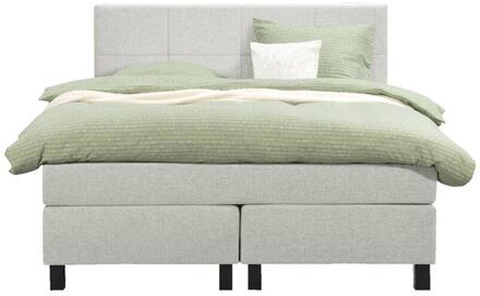 Boxspring Liv Geblokt - Ecru - 140x200 Cm - Vierkante Poot - Stof - Crème