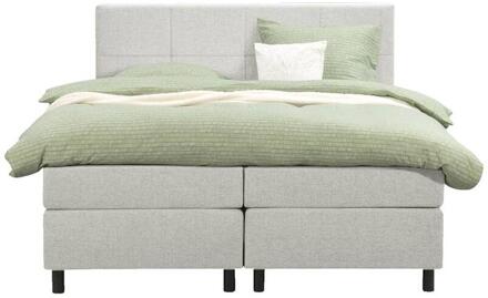 Boxspring Liv Geblokt - Ecru - 180x200 Cm - Ronde Poot - Stof - Crème