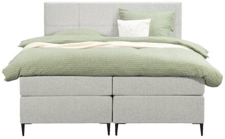Boxspring Liv Geblokt - Ecru - 180x200 Cm - Slanke Poot - Stof - Crème