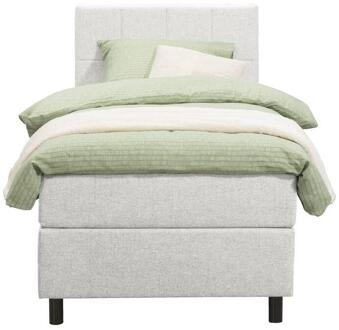 Boxspring Liv Geblokt - Ecru - 90x200 Cm - Ronde Poot - Stof - Crème