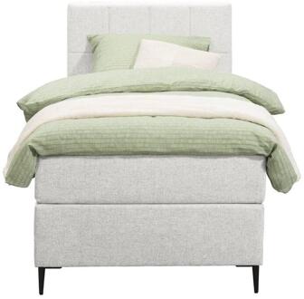 Boxspring Liv Geblokt - Ecru - 90x200 Cm - Slanke Poot - Stof - Crème