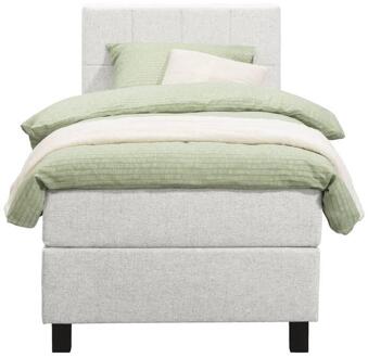Boxspring Liv Geblokt - Ecru - 90x200 Cm - Vierkante Poot - Stof - Crème