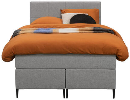 Boxspring Liv Geblokt - Licht - 120x200 Cm - Slanke Poot - Stof - Grijs