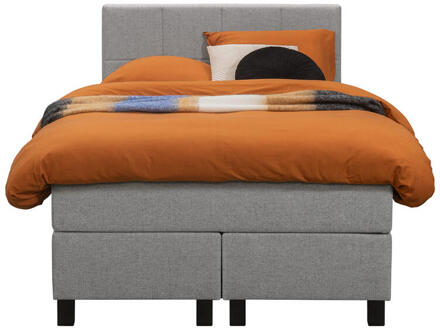Boxspring Liv Geblokt - Licht - 120x200 Cm - Vierkante Poot - Stof - Grijs