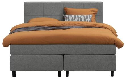 Boxspring Liv Geblokt - Licht - 140x200 Cm - Ronde Poot - Stof - Grijs