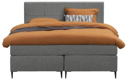 Boxspring Liv Geblokt - Licht - 140x200 Cm - Slanke Poot - Stof - Grijs