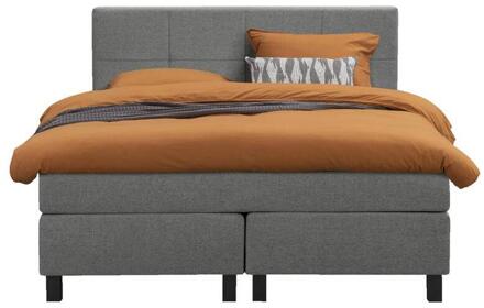 Boxspring Liv Geblokt - Licht - 140x200 Cm - Vierkante Poot - Stof - Grijs