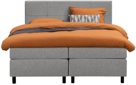 Boxspring Liv Geblokt - Licht - 160x200 Cm - Ronde Poot - Stof - Grijs