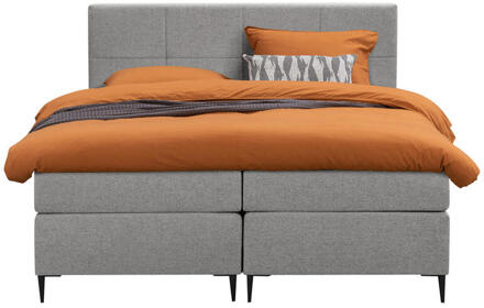 Boxspring Liv Geblokt - Licht - 160x200 Cm - Slanke Poot - Stof - Grijs