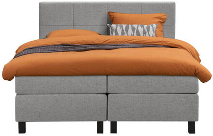 Boxspring Liv Geblokt - Licht - 160x200 Cm - Vierkante Poot - Stof - Grijs
