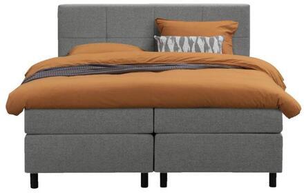 Boxspring Liv Geblokt - Licht - 180x200 Cm - Ronde Poot - Stof - Grijs