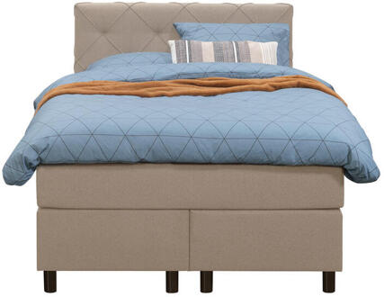 Boxspring Liv Geruit - 120x200 Cm - Ronde Poot - Stof - Beige