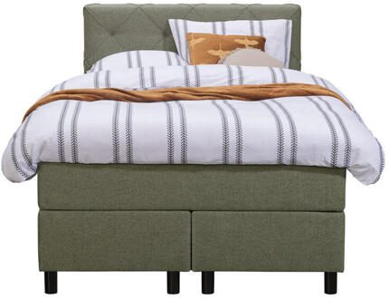 Boxspring Liv Geruit - 120x200 Cm - Ronde Poot - Stof - Groen