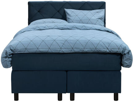 Boxspring Liv Geruit - 120x200 Cm - Ronde Poot - Stof/Velvet - Blauw